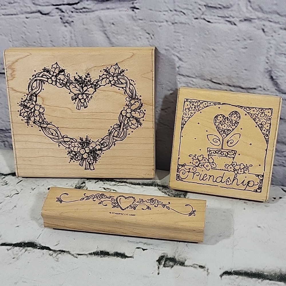 Vintage Rubber Stamps Lot Hearts Love Romance Frame Border Mounted Crafts